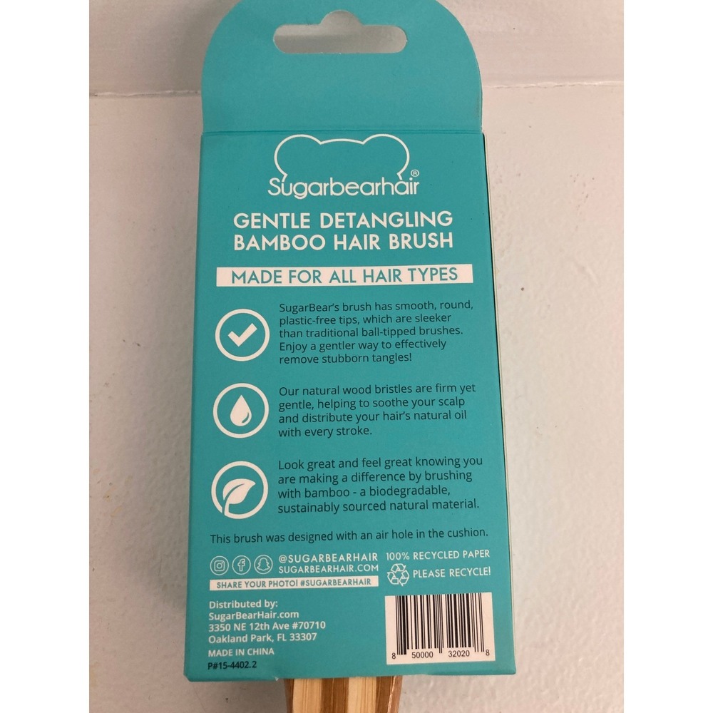 SugarBearHair Gentle Detangling Bamboo Hair Brush Natural Wood Bristles Vegan - Picture 3 of 5